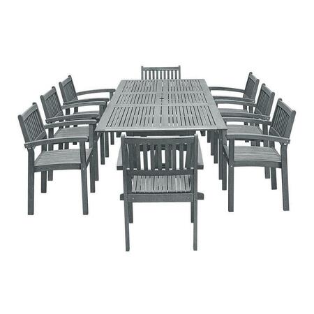 VIFAH Renaissance Outdoor Patio Hand-scraped Wood 9-piece Dining Set with Extension Table V1294SET24